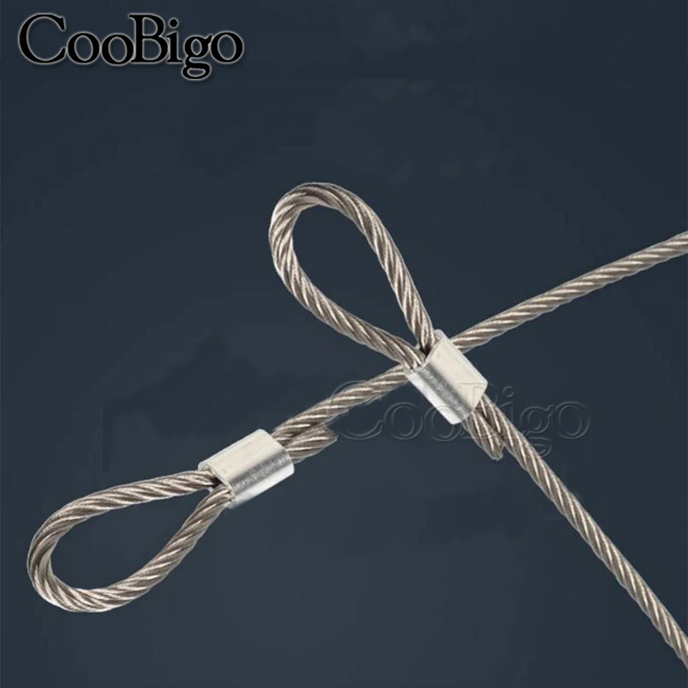 Cable Crimps Sleeves 50pcs 1 32 5 16 Hole Aluminum Cable Crimps Sleeves Cable Ferrule Stops For Snare Wire Rope Clip Swage Trap Barrel Fitting