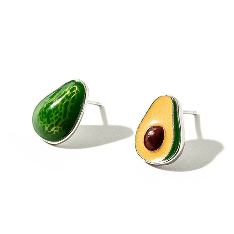 925-Sterling-Silver Jewelry Stud-Earrings Fruit Avocado Handmade Green Personality New-Arrival