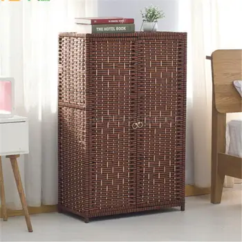 

Straw new log rattan shoe storage wardrobe bedside table simple solid wood porch multi-layer cabinet rack