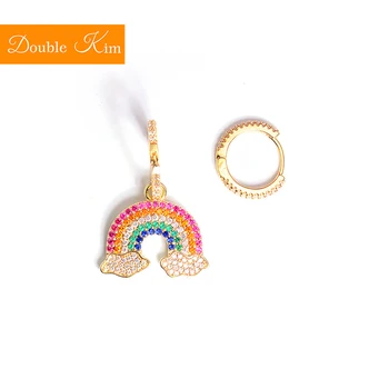 

Rainbow Asymmetric Stud Earrings Titanium Stainless Steel Inlaid Zircon Earrings Gold Color Fashion Trendy Women Jewelry Gift