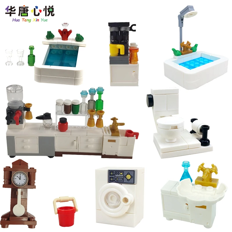Construction Blocks Building Blocks Assemble City MOC Toys For Children Accessories Educational Bathtub Toilet Washing Machine Cities Compatible Building Blocks Toy