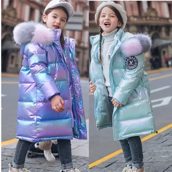 

2020 Warm Girl's Down Jackets Colorful Windproof Baby Children Duck Down Coat Real Fur Down Outerwear Parkas Kid For Cold Winter