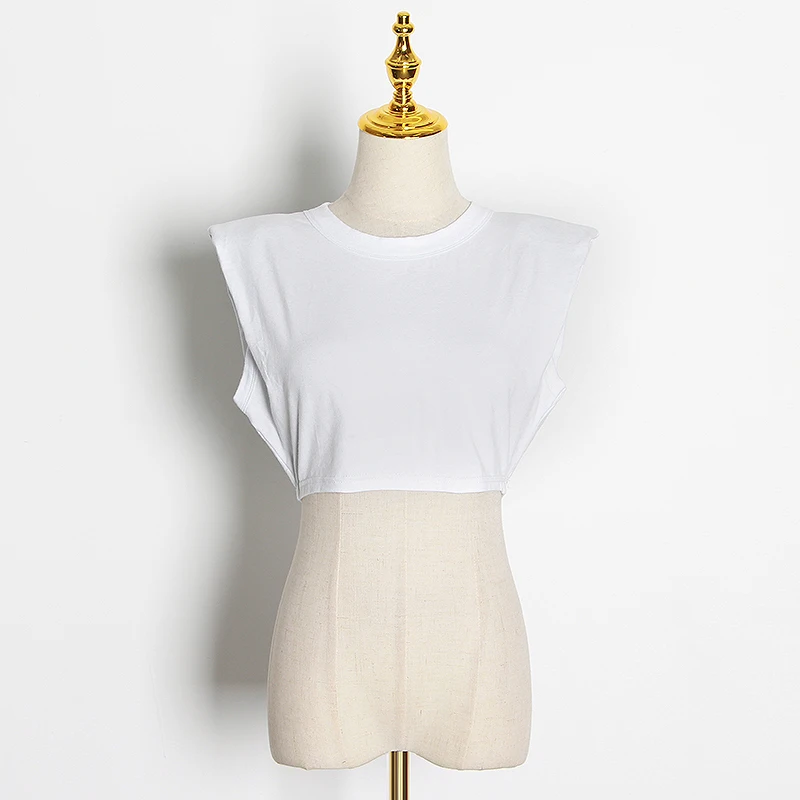 主 (1).JPG TWOTWINSTYLE Minimalist Women T Shirt O Neck Sleevelesss Elegant Short T-Shirt For Female Fashion Clothing 2020 Spring Summer