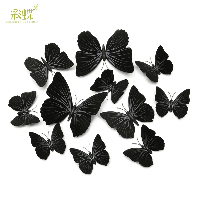 Одноцветные настенные украшения черно-белые с рисунком модель набор бабочек 12 черного и белого цвета с рисунком бабочки Magne