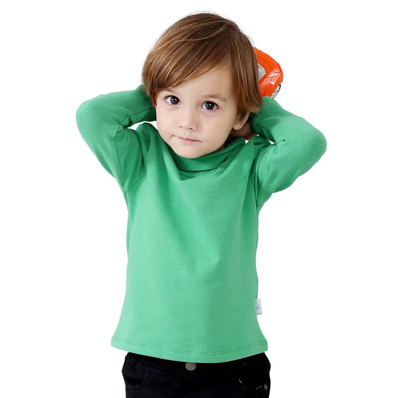 

Autumn and winter models wool pull frame sanding children's bottoming shirt solid color wild high collar girls t-shirt