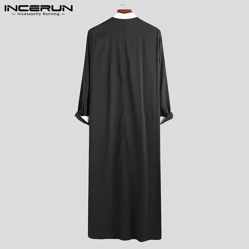 INCERUN мужское мусульманское платье, одежда с длинными рукавами в стиле пэчворк, воротник-стойка винтажное платье Дубай Арабский, Ближний Восток jubba tobe