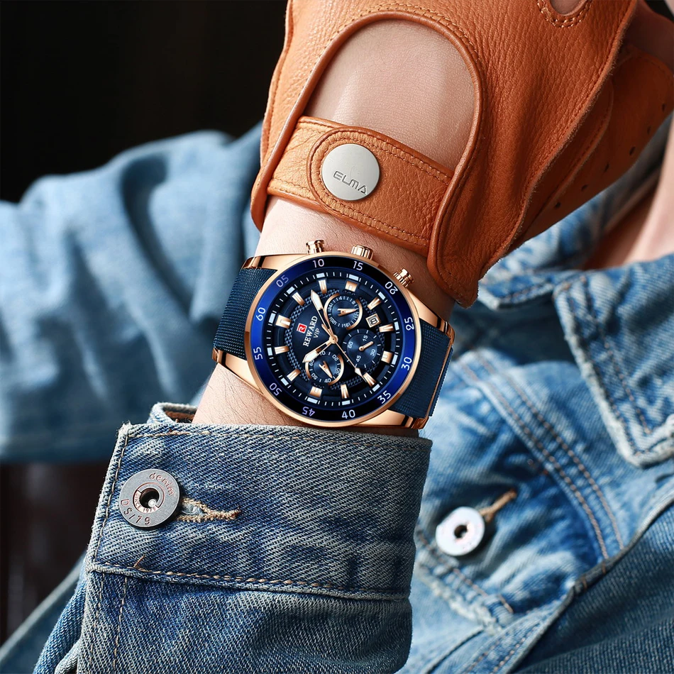 Брендовые мужские часы класса люкс, кварцевые синие часы, полностью стальные мужские часы с хронографом, водонепроницаемые деловые наручные часы, мужские часы