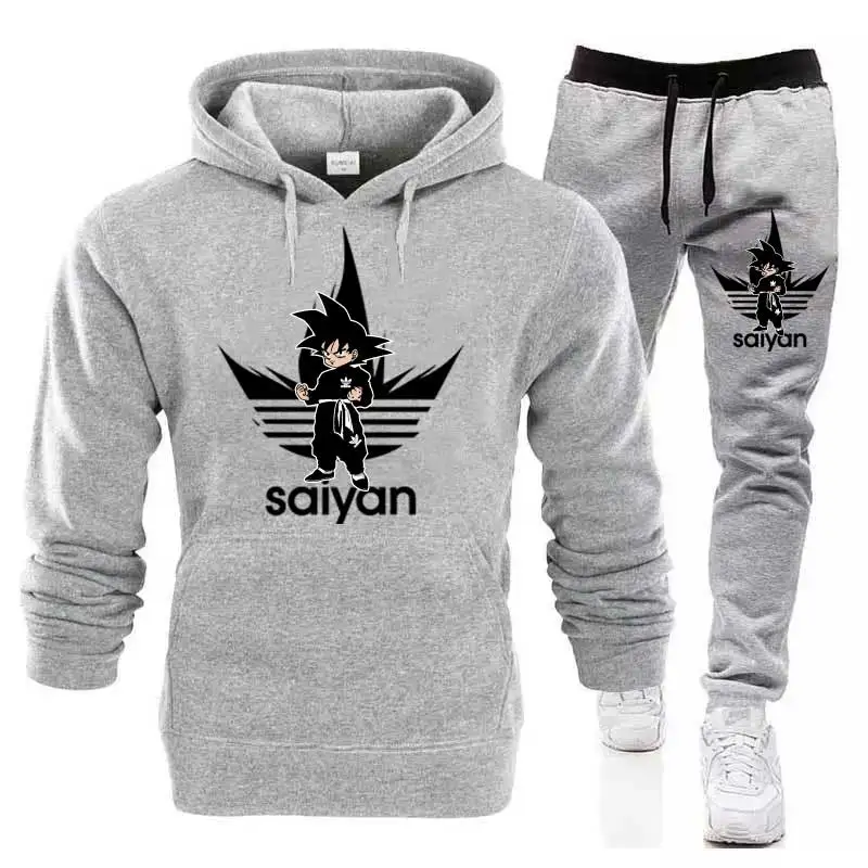 Серебристый SAIYAN мужские наборы дропшиппинг толстовки+ брюки Harajuku оптом спортивные костюмы повседневные толстовки спортивный костюм спортивная одежда плюс 5XL - Цвет: Серебристый