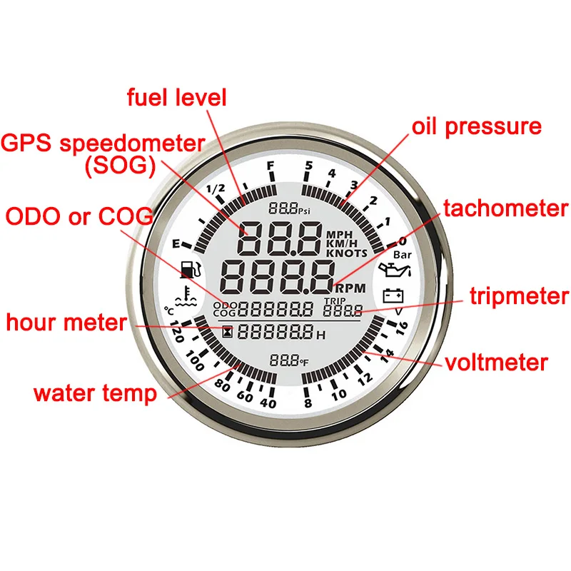 85 мм 12 В gps Тахометр 6 в 1 Многофункциональный манометр лодка датчик давления масла 10 бар Спидометр лодка такометро rpm метр moto