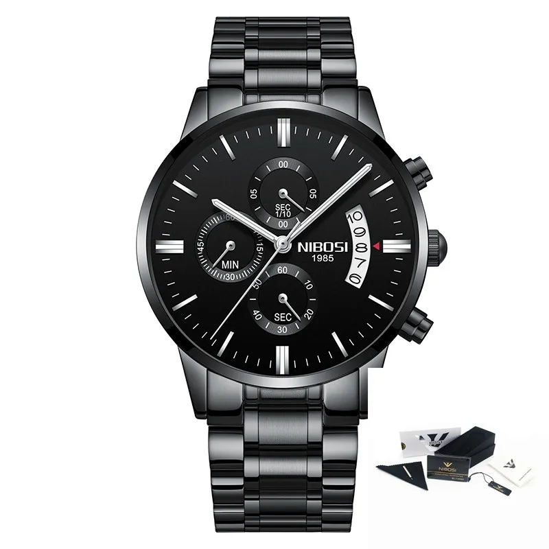 2 with box NIBOSI Relogio Masculino мужские спортивные часы с хронографом модные повседневные золотые кварцевые наручные часы водонепроницаемые Роскошные мужские часы - Цвет: 2 with box
