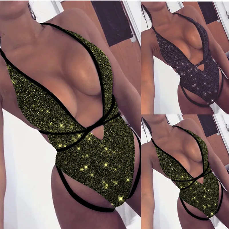 

2019 New Gold silver Metallic Swimsuit luxury padded bra sequine bikini waterproof micro monokini swimwear sexy bathing suit