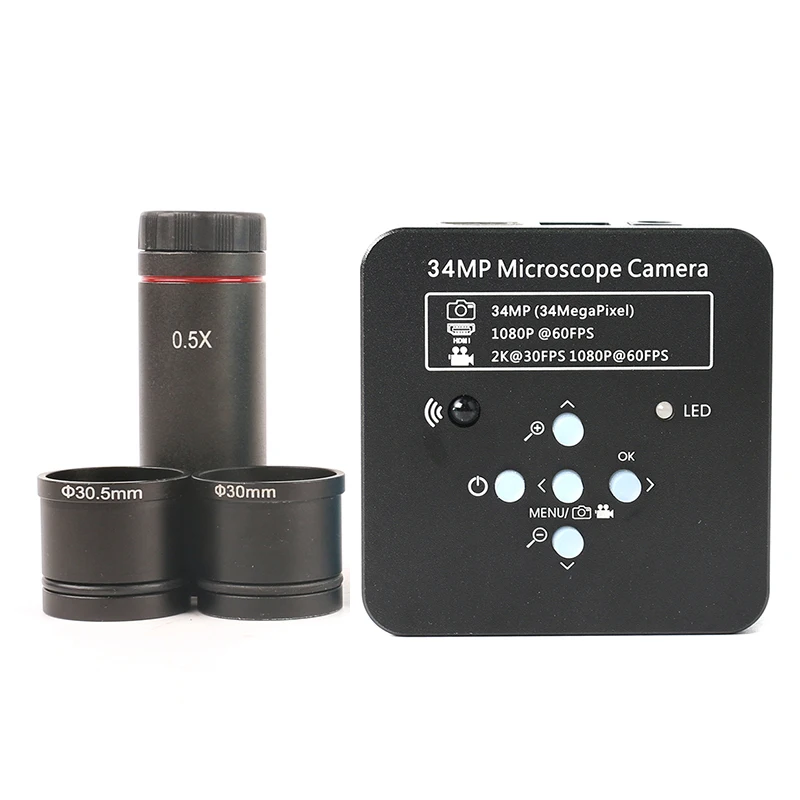 34MP HDMI USB 1080P 2K 60FPS Industriële Elektronische Microscoop Camera 0.5X Oculair Adapter 30mm/30.5m ring voor Telefoon PCB Reparatie