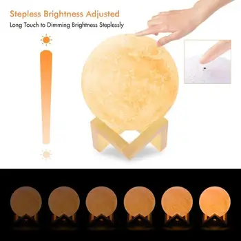 

Newest 3D Print Rechargeable 3 Color Moon Lamp LED Night Light Creative Touch Switch Moon Light Table Lamps Bedroom Decoration