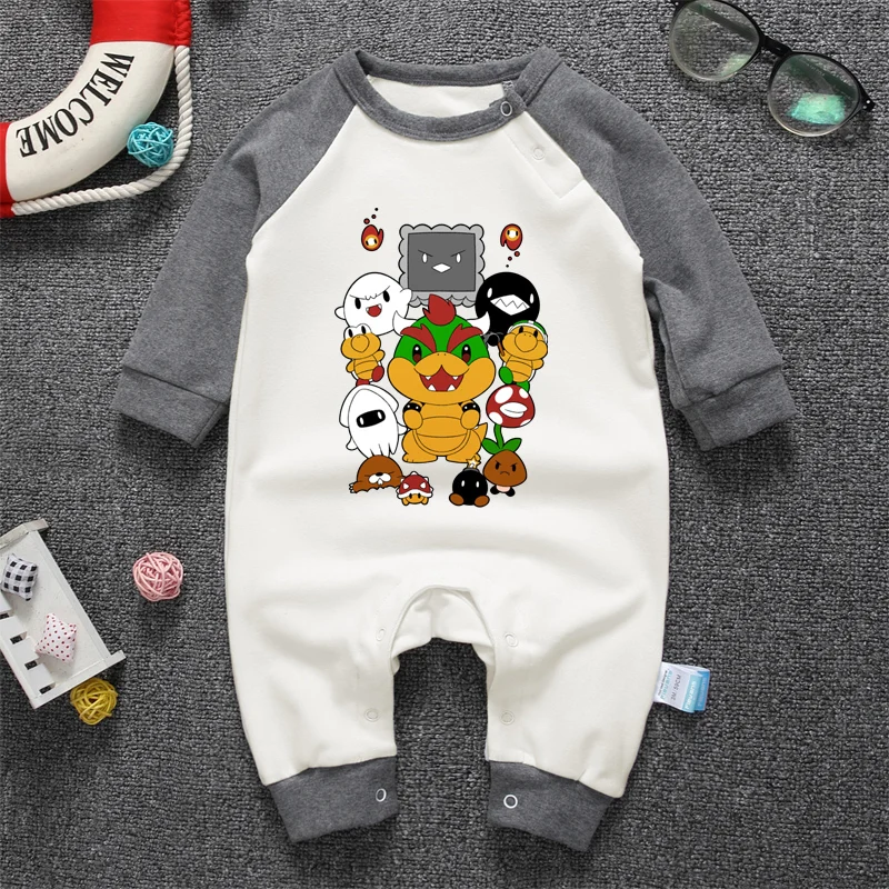 2905 Брендовая одежда с героями мультфильмов для новорожденных; комбинезон с принтом Супер Марио и бантом для мальчиков и девочек; Детские хлопковые комбинезоны; цельнокроеные - Цвет: 2905