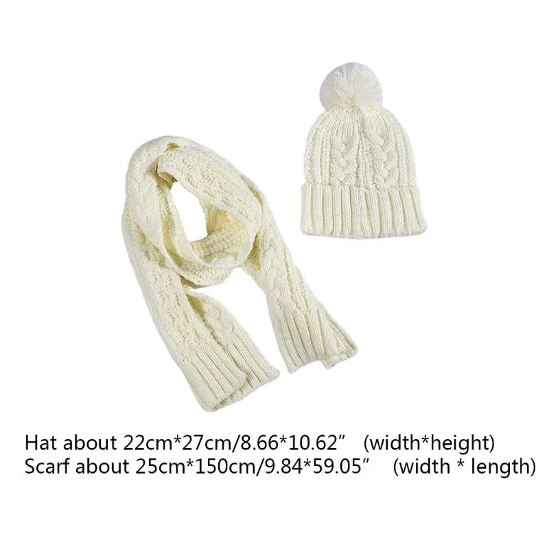 Women Winter Chunky Braided Cable Knit Hat Scarf Set Cuffed Beanie Cap Shawl Y1AC