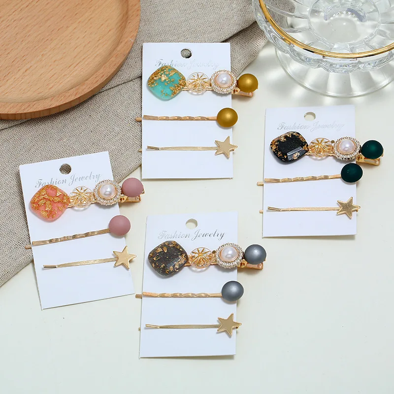 

Geometric Acrylic Imitation Pearl Star Hairpin Cute Gold Resin Ball Word Hairpin Women Hair Accessories Жамчужная заколка