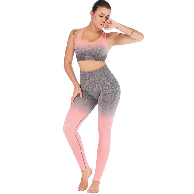 Yoga Pants Gradient Color High Waist Seamless Tight Fitness Trousers Hip Exercise Nine Pants