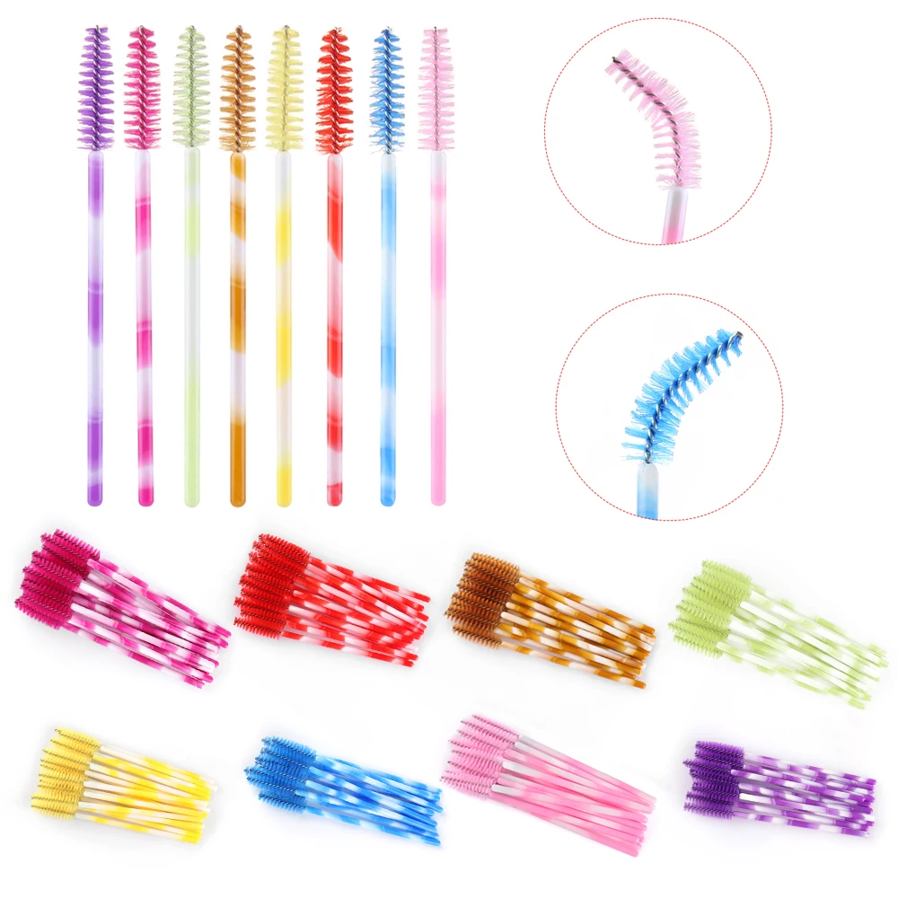 

50pcs/lot 8 Colors Handle Disposable Mascara Wands Applicator Lashes Nylon Makeup Brushes Eyelash Extension Eye Makeup Tools