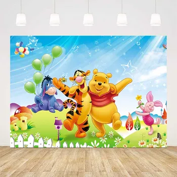

photography backdrop winnie the pooh cartoon character background for photo studio green grass anime blue sky photo backgrounds