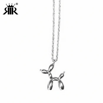 

RIR Cute Golden Balloon Dog Necklace Quirky Kitsch Poodle Balloon Pet Dog Pendant Animal Jewelry Dog Lover Gift