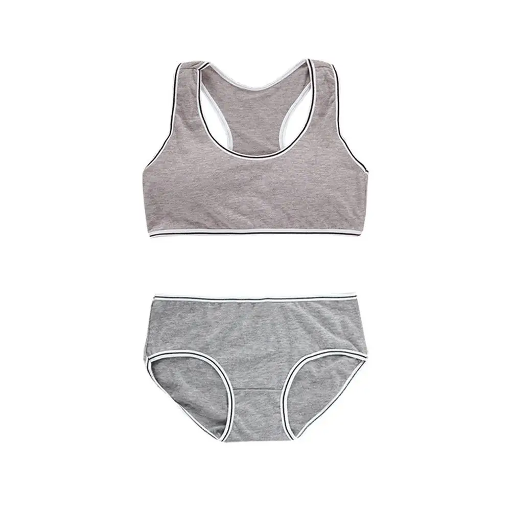 Gray Teenagers Girls Lingerie Cotton Underwear Sets Puberty Student Sriped Kids Young Girls Training Bra Underwear Vest Panties - Цвет: Gray