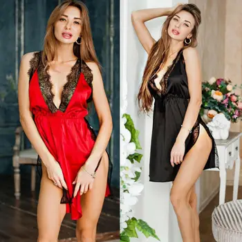 

Women Lady Sexy Lace Sleepwear Satin Nightwear Lingerie Suit Dress M-3XL