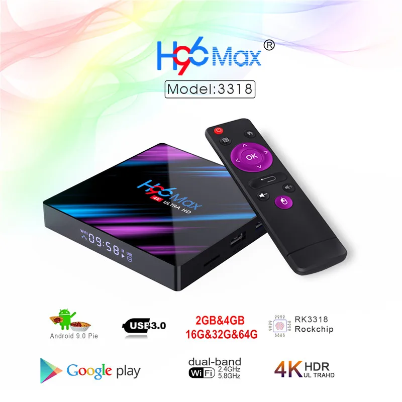 H96 Max RK3318 Android 9,0 Smart set top box 4G 32G/64G 2,4G& 5GHz Dual Wifi 4K HDR Box