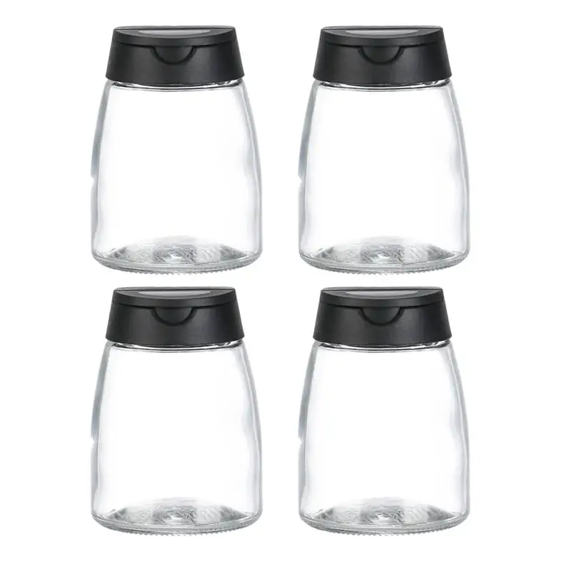 4Pcs Glass Condiment Bottle Portable Transparent Seasoning Bottles Creative Kitchen Supplies Spice Jar(Black