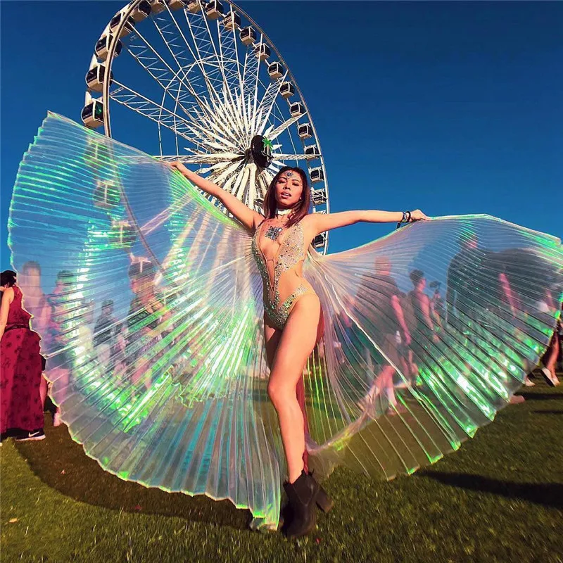 

Colorful Transparent Butterfly Dancing Wing Women 360 Degree Rotating Adjustable Big Wings Belly Dancing Performance Accessories