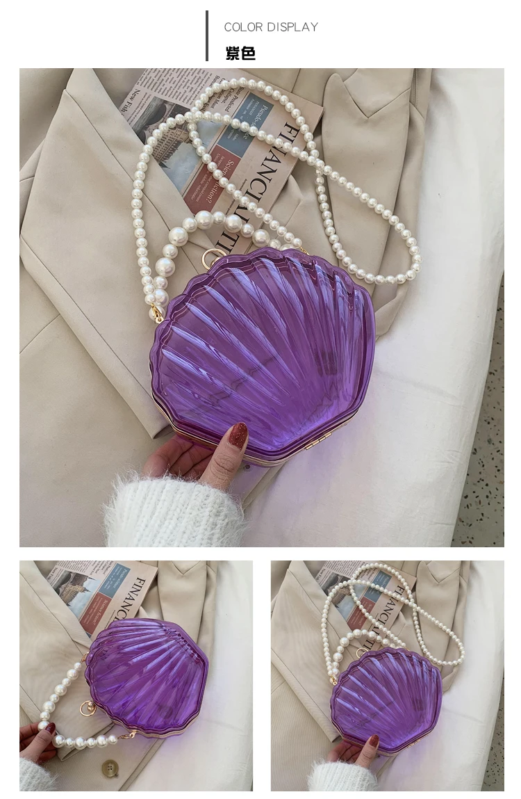 Transparent Acrylic Shell bag 2022 Fashion High quality PVC Women's Designer Handbag Pearl strap Shoulder Messenger Clutch Bag