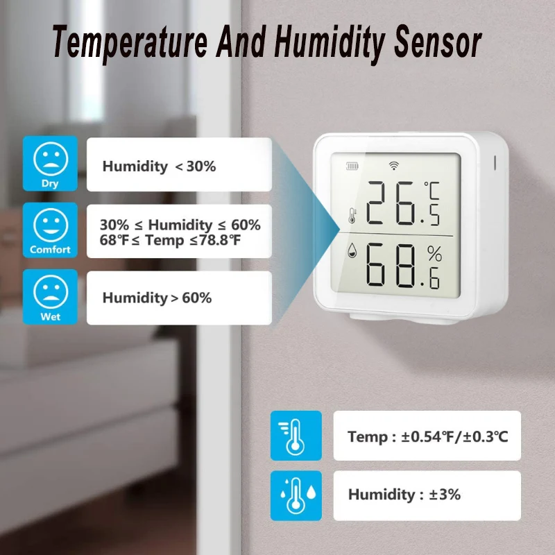 Tuya WIFI Sensor de temperatura y humedad interior termómetro higrómetro con pantalla LCD Sensor inteligente para casa inteligente