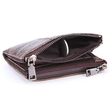 

Anti-RFID Theft Crazy Horse Leather Men's Wallets Short Double Zip Fashion Casual Coin Purse Multi Card Holders Business Clutch
