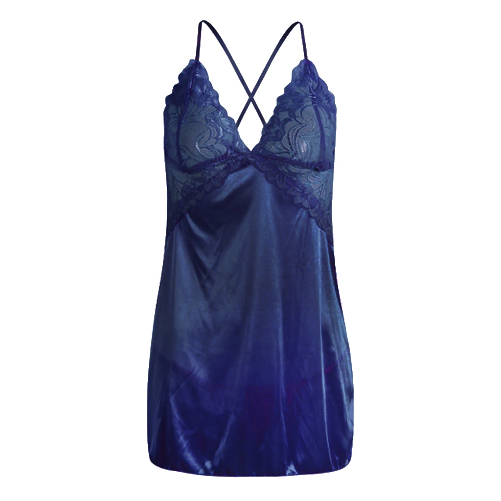 Women Backless Babydoll Lingerie Nightdress Sleepwear T-back Set Slip Dress V Neck Nighty Nightwear