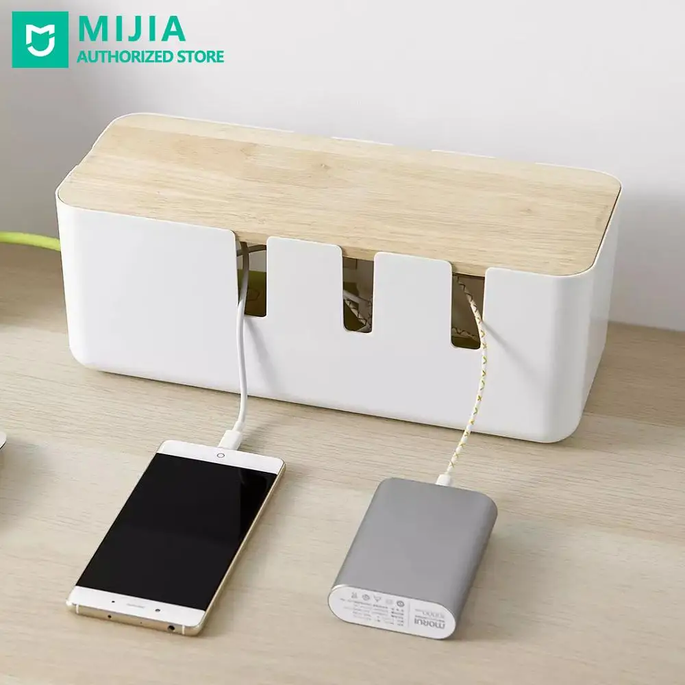 

Xiaomi Bcase Power Strip Storage Box Desktop Cable Organizers Dustproof Desk Accessorie with Oak Cover for Home Office off white