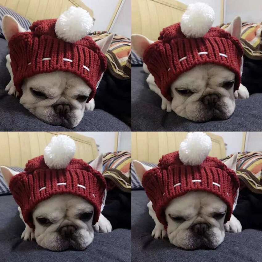 Зима Ранняя весна аксессуары для собак шерстяная шапка для щенка с мячом теплая шляпа для животных для маленькой собаки рождественские вязаные шерстяные шапки