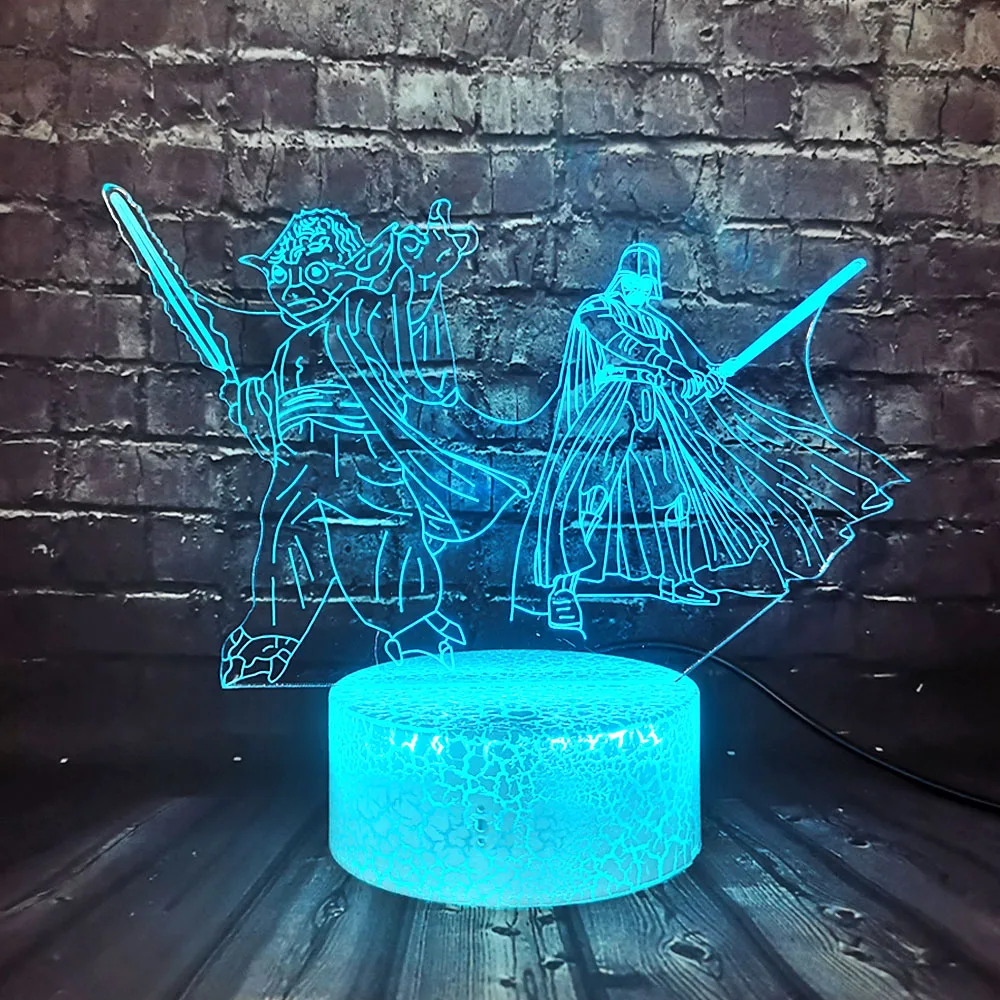 Модный Рождественский подарок для детей, черный рыцарь, Мастер Йода, 3D, Звездные войны, мультфильм, светодиодный, трещины, 7 цветов, умный сенсорный, сменный, ночной Светильник