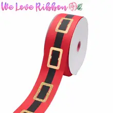 3"75mm Gold Foil Christmas Check Geometric Printed Grosgrain Ribbon Red with Black DIY Bowknots Hair Band Making 50yards/roll