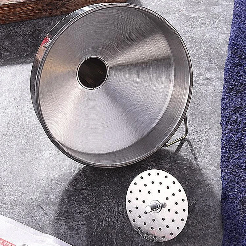 Stainless Steel Large Funnel Cook Oil Funnel with Detachable Strainer