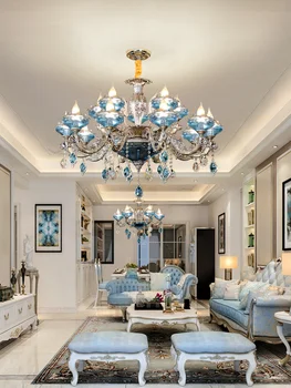

European style chandelier living room lamp luxury atmosphere home bedroom dining room zinc alloy blue crystal lamps