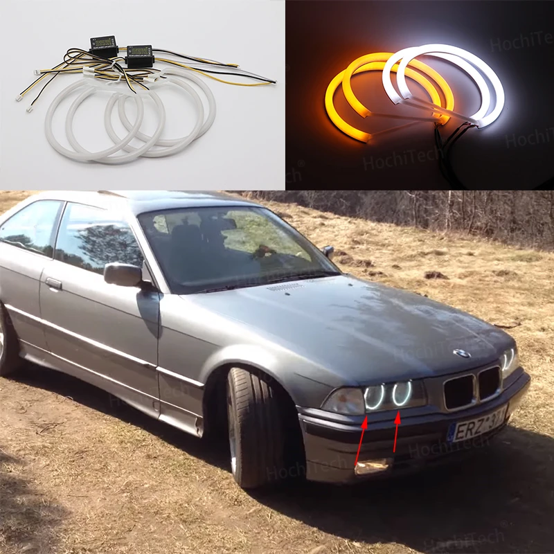 Per Bmw Serie 3 E30 E36 M3 333I 325I 323I 316I 318I 325Td 1982-2000 Led Ultra Luminoso Angel Eyes Halo Ring Kit Day Light