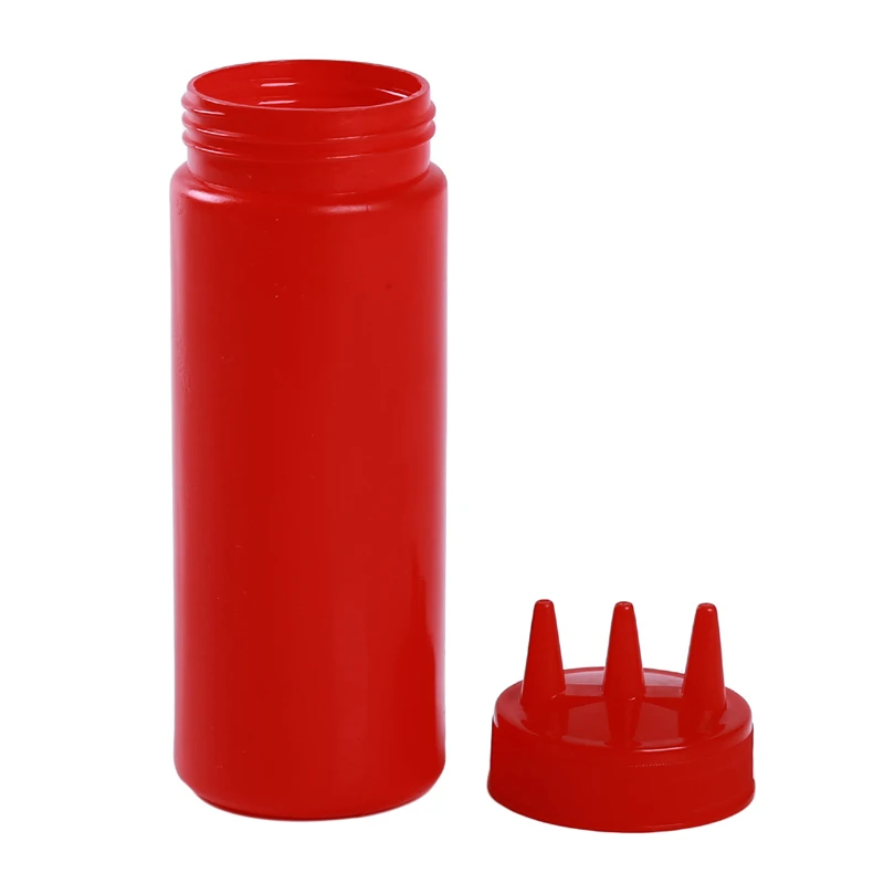 red 340ml Бутылка для приправ с 3 отверстиями, дозатор для горчицы, соуса, уксуса, кетчупа, соусницы, кухонные гаджеты, пластиковые бутылки для масла и уксуса - Цвет: red 340ml