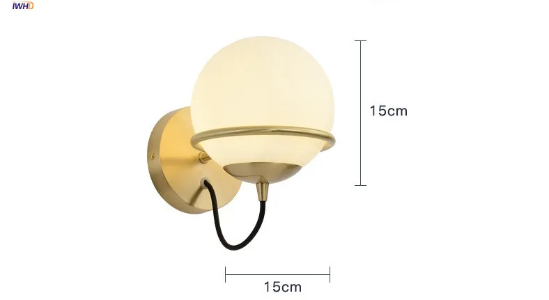 IWHD в скандинавском стиле, стеклянный шар, настенные светильники, спальня, ванная комната, лестница, Современная медная настенная лампа, бра, светодиодный светильник Wandlamp