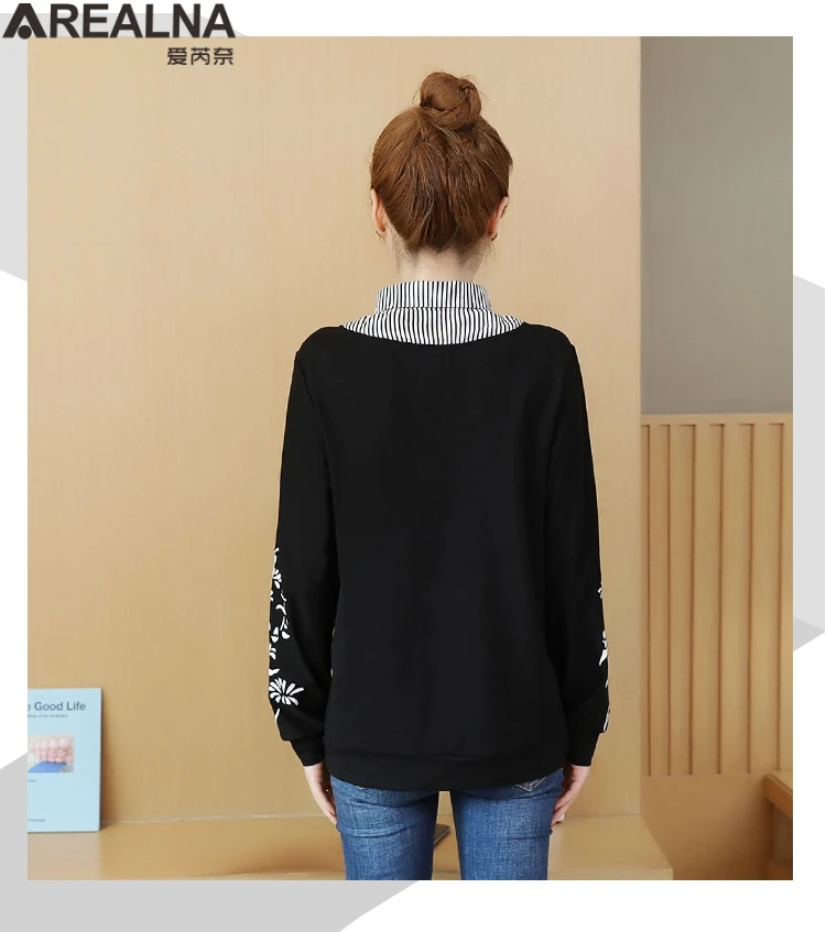  Autumn plus size Striped spliced women sweatshirt korean hoodie Fake Two Pieces Casual Tracksuit st
