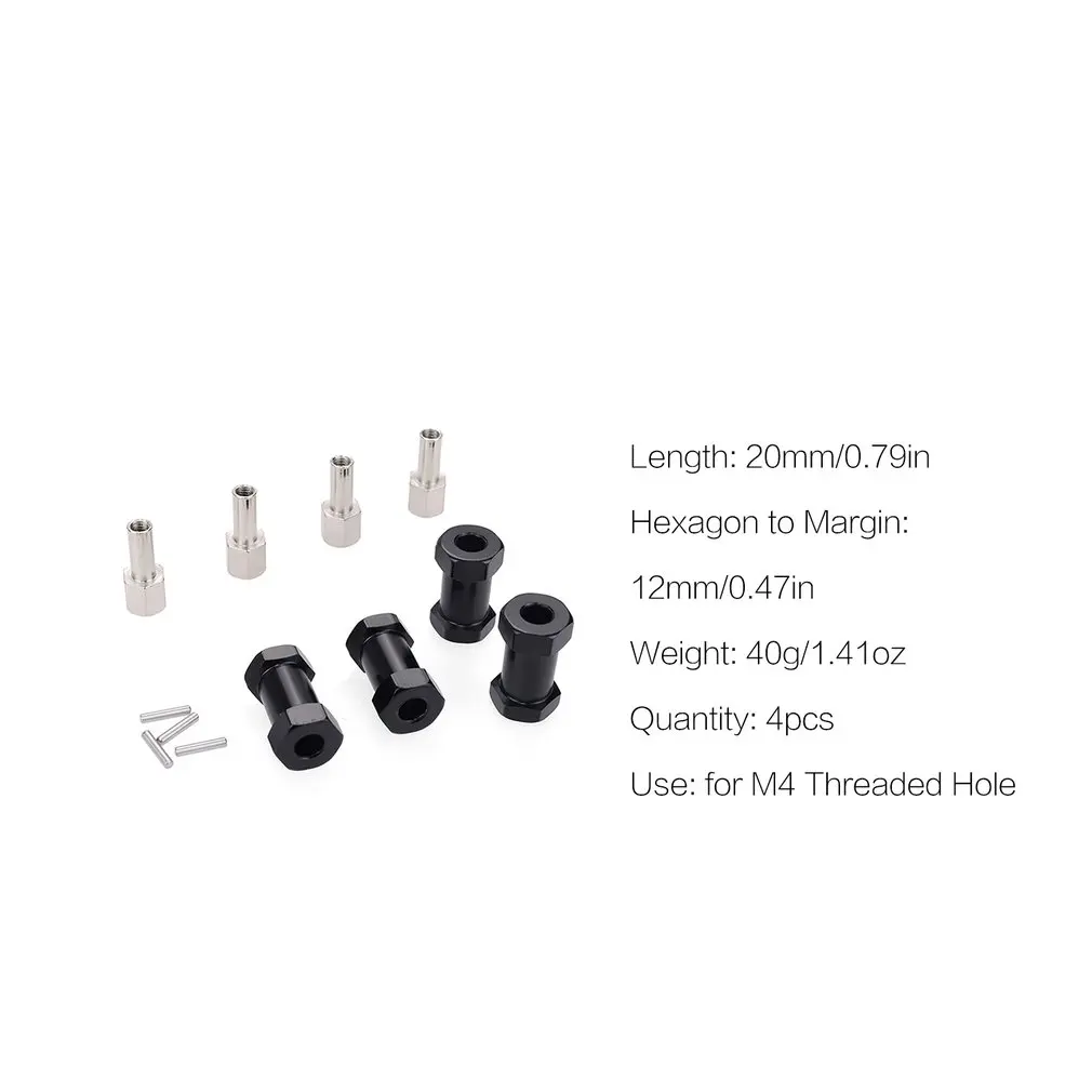 20mm Black 4 шт./лот 20 мм/25 мм переходник с удлинителем 12 мм Ступица колеса шестигранный привод адаптер для 1/10 RC автомобиль взбирающийся Гусеничный SCX10 Рейф CC01 - Цвет: 20mm Black