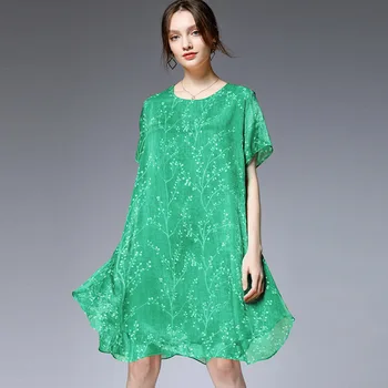 

plsu size XL Summer Dress Women Casual Beach Boho Loose Dress Short Sleeve Thin Printed Chiffon Mini Dress Green Vestidos Femme