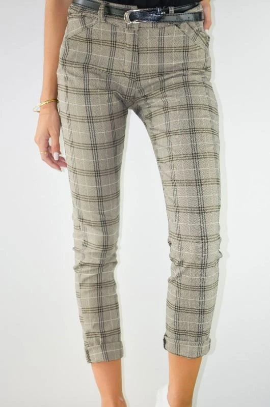 GREYMODA PANTALÓN MUJER Elastico CUADROS серый Moda