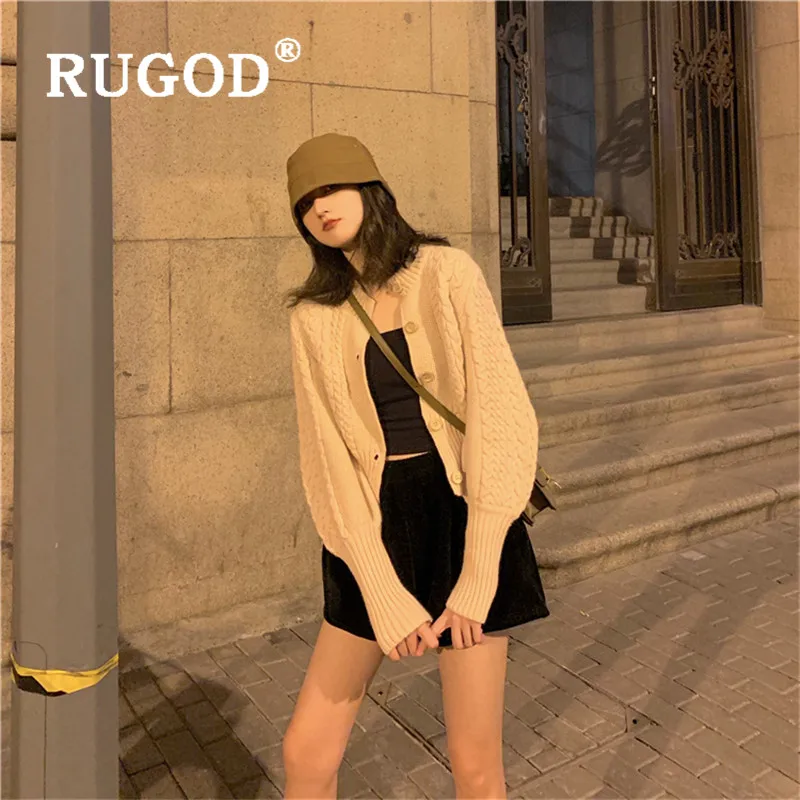 RUGOD New Women Knitted Cardigan Korean Chic Vintage Stylish Short Sweater Coat O-neck Long Sleeves Slim Autumn Coat Female