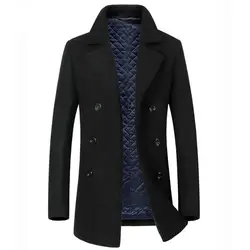 Хорошее осенне-зимнее мужское шерстяное пальто Классическая двубортная хлопковая подкладка Мужская Толстая черная/серая длинная куртка