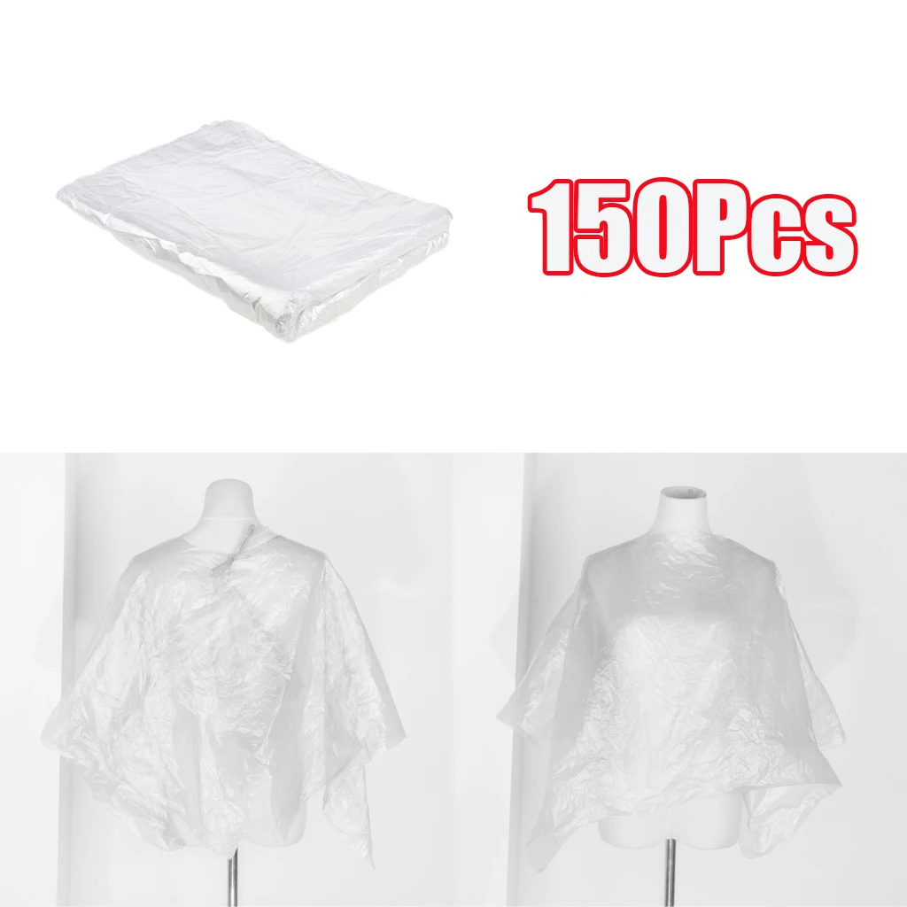 150pcs Transparent Disposable Hair Cutting Capes Salon Gown Bibs Protect