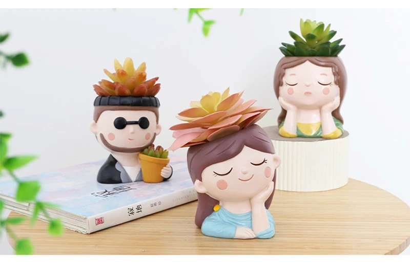 Cute Human Face Vase Succulent Planter Resin Vase Cartoon Character Decorative Head Face Flower Pot Indoor Desktop Ornaments